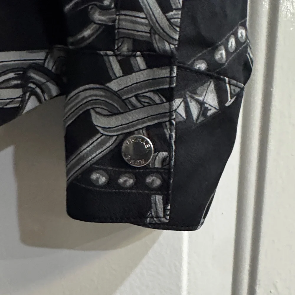 Michael Kors Black Zip-Front Jacket with Silver Chain Print